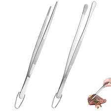 12" Kitchen Cooking Tweezer Set: 18/8 Stainless Steel Food-Grade Metal Food T...