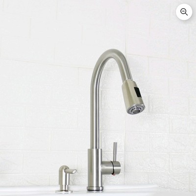 Single handle Kitchen faucet - High Peak drop down shooter with Soap Dispenser