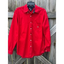 VTG Tommy Hilfiger Mens Red Cotton Long Sleeve Button Down Shirt XL Logo 07/00