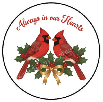 ALWAYS IN OUR HEARTS CARDINAL CHRISTMAS ENVELOPE SEALS LABELS STICKERS FAVORS