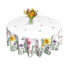 JYKCUL Summer Floral Tablecloth Round 60 60" Round , Wildflowers Butterfly