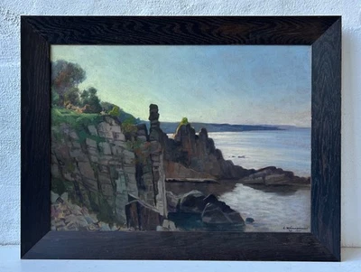 Ölbild Impressionist Carl Wennemoes Küste im Abendlicht Rönne Bornholm Ostsee - Bild 1 von 4