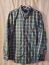 Chaps Mens Long Sleeve Dress Shirt Blue Green Flannel XL XLarge Nice