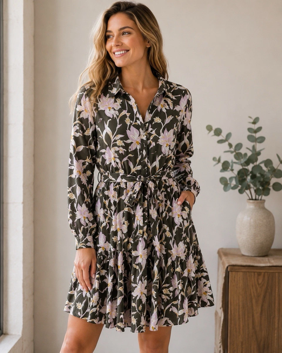 casual lands end dresses Lands' Shirt for Women for sale Sophisticated Impression Brown Satin CORE STATUS_Q3 2026-Q1 2027 CORE Dresses nordstrom Color:CREAM/BLACK