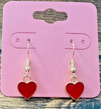 Hypoallergenic Dangle Drop Enamel Gold Red Valentine Heart Love Earrings RTS