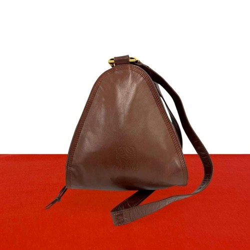 LOEWE Vintage Anagram Logo Leather Brown Mini Shoulder Bag Pochette Auth