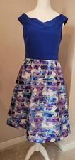 Vintage Oasis Fit and Flare Dress Blue Bardot Top & Multicolour Floral Skirt S12