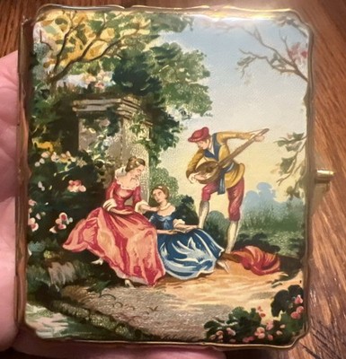 Vintage Stratton Enamel Cigarette Case Victorian Gold Tone Made in England 