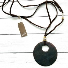 NEW NWT J. Jill Earthy Brown Circular Stone Pendant Adjustable Necklace 39 Tag