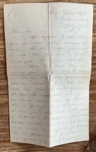 1862 CIVIL WAR LETTER COL WILLIAM H. KIPP FORT FEDERAL HILL 7TH MILITIA NEW YORK
