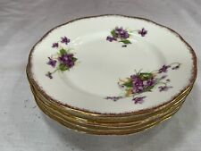 VINTAGE SET OF 5 SALISBURY BONE CHINA SIDE PLATES PURPLE FLOWER PATTERN