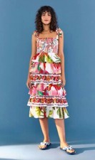 Farm Rio Mixed Layers Tropical Print Maxi Dress Size Medium Summer Florals