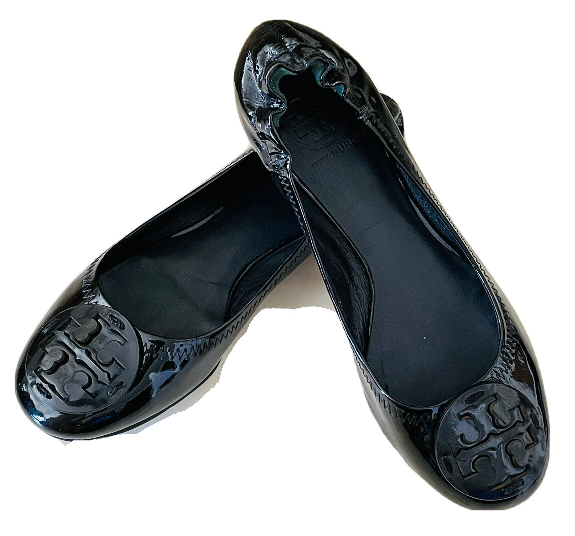 TORY BURCH REVA BALLET FLATS BLACK PATENT LEATHER SHO… Gem