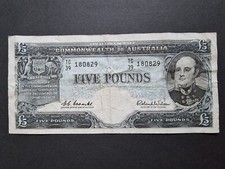 1960 - 1961 £5 Five Pounds COOMBS WILSON Commonwealth Australia Banknote TC39
