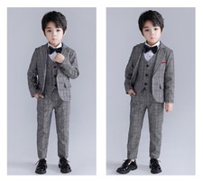 Kids Boy Plaid Suit Formal Party Coat Vest Pants Vest preside Clothes Set