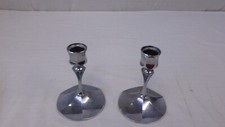 Irvinware Silver Metal Chrome Candlestick Holders Set of 2 Made in USA