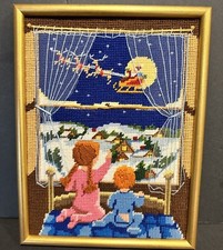Sunset Designs Christmas Needlepoint Framed There Goes Santa 13x10