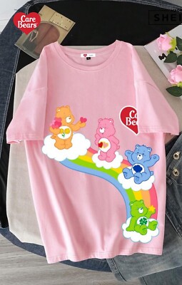 Care Bears Soft Cotton Pink Kawaii Drop Shoulder T-Shirt