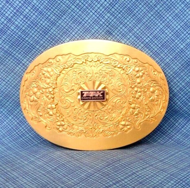 Fivela de cinto promocional TTX Draco ferrovia ornamentada Western Scroll vintage Terryberry.NOX788 - Imagem 2 de 4