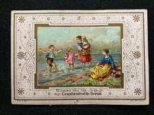 Childen paddling MW & Co Victorian litho card