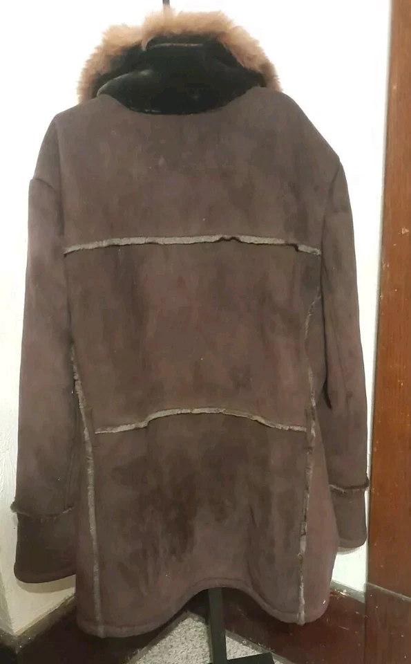Abrigo Wilsons Cuero Marrón, Gamuza Imitación Piel de Oveja, Cuello de Piel de Zorro Genuino, Adulto L Foto 4 de 4