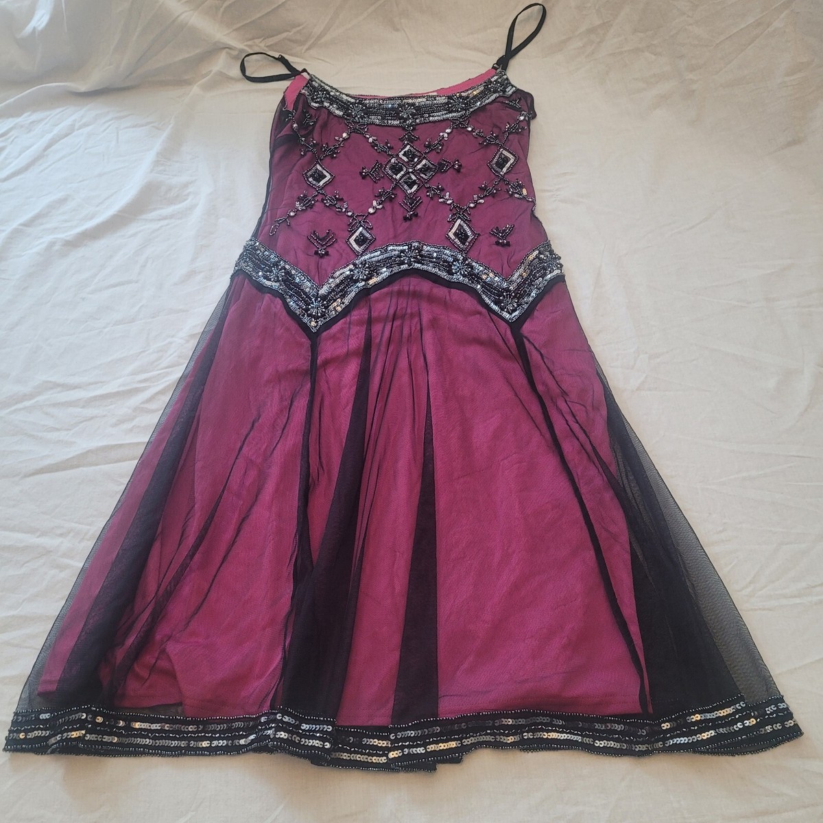 Vintage Scala Pink W/Black Mesh Overlay Beaded/Sequin Dress Womens Size  Medium | eBay