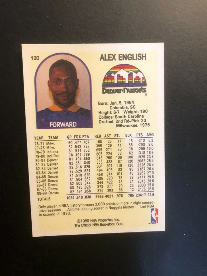 1989 ALEX ENGLISH NBA Hoops  Basketball Card # 120 Made in USA - Image 3 of 4