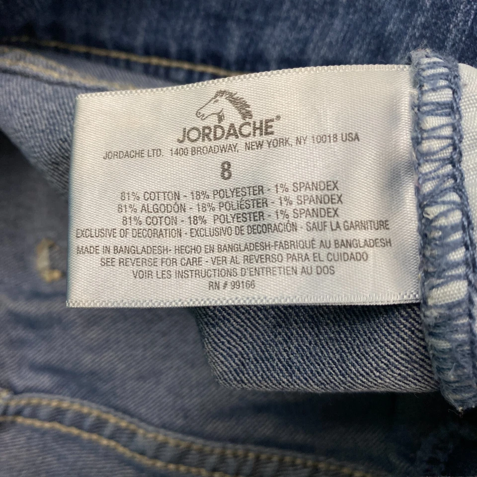 Pantalones cortos de mezclilla para mujer Jordache de tiro alto con puños talla 8 azul lavado medio Foto 4 de 4