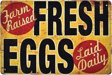 Tin Metal Sign Farm Fresh Eggs Raised Rustic Bar Country Home 8x12