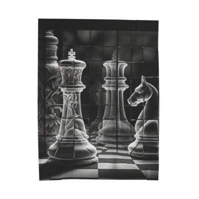 Velveteen Plush Blanket Chess Board King Queen Chess Lover Black White Art Decor