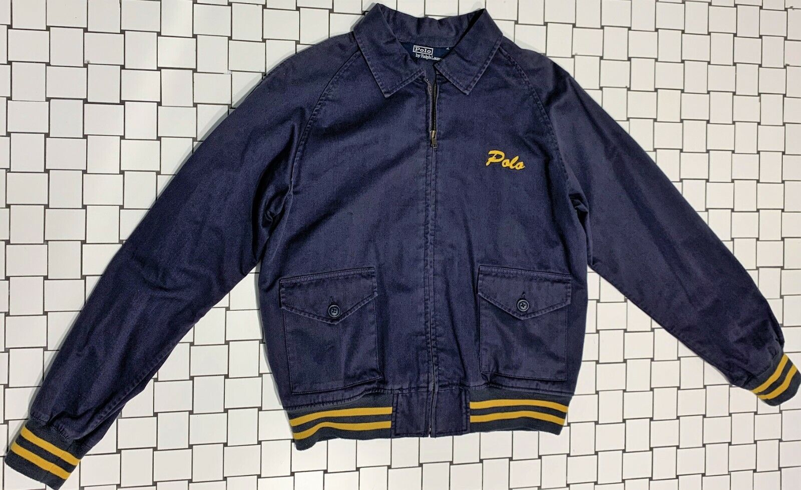 Vintage Ralph Lauren Polo Men's Medium Blue and Yellow Utility Jacket