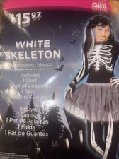 Girls Skeleton costume with leggings, shirt, skirt and gloves size M 8-10 Mask