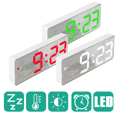 LCD Digital Quiet Alarm Clock Time Temperature Backlight Snooze Desk Clock Home
