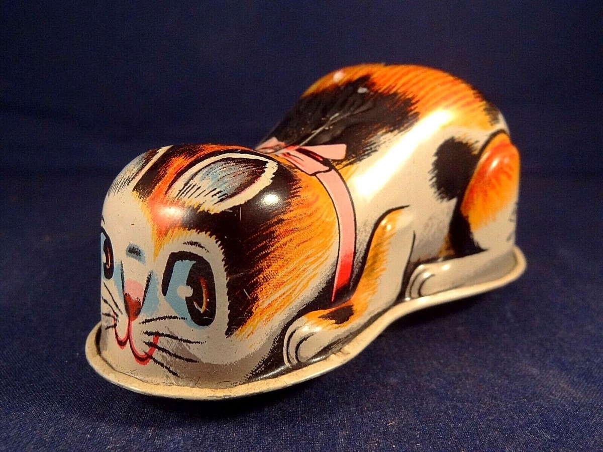 Jouet Ancien En Tôle Mécanique Chat à Balle Turn Over Cat – Japon 1960, Boîte D'origine