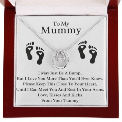 Personalisierter Babybauch - An meine Mama/Mama Silber Anhänger Halskette + Nachrichtenkarte