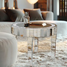 Luxury Mirrored Coffee Table Versatile Accent Side Table w/Crystal Diamond Inlay
