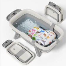 Collapsible Baby Bathtub, Large Infant Bath Tub with Thermometer Cute Soft ...