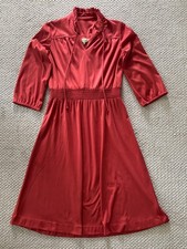 Vintage 70s Disco Sears Jr Bazaar Rust 3/4 Sleeve A-Line Midi Teadress Dress S/M