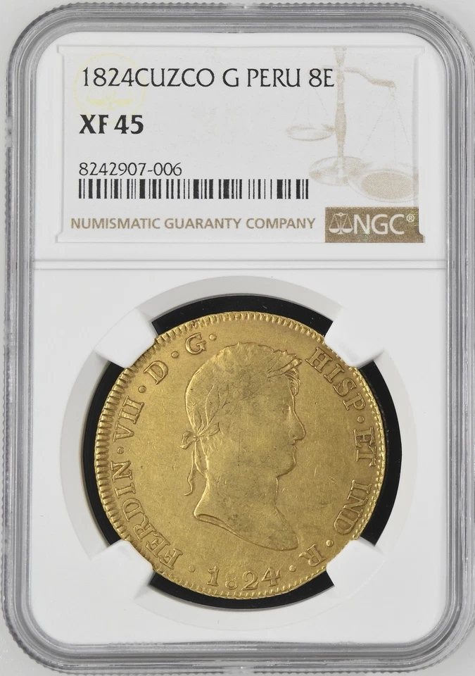 1824 G Peru 8 escudos Cuzco gold NGC XF45 Rare - Image 3 of 4