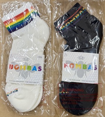 2-Pack Bombas Bee Proud Quarter Socks Rainbow Pride White Black Unisex Large