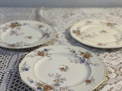 Theodore Haviland Limoges Jewel Set of 3 Lunch/Salad Plates 8.5  Gold Rim