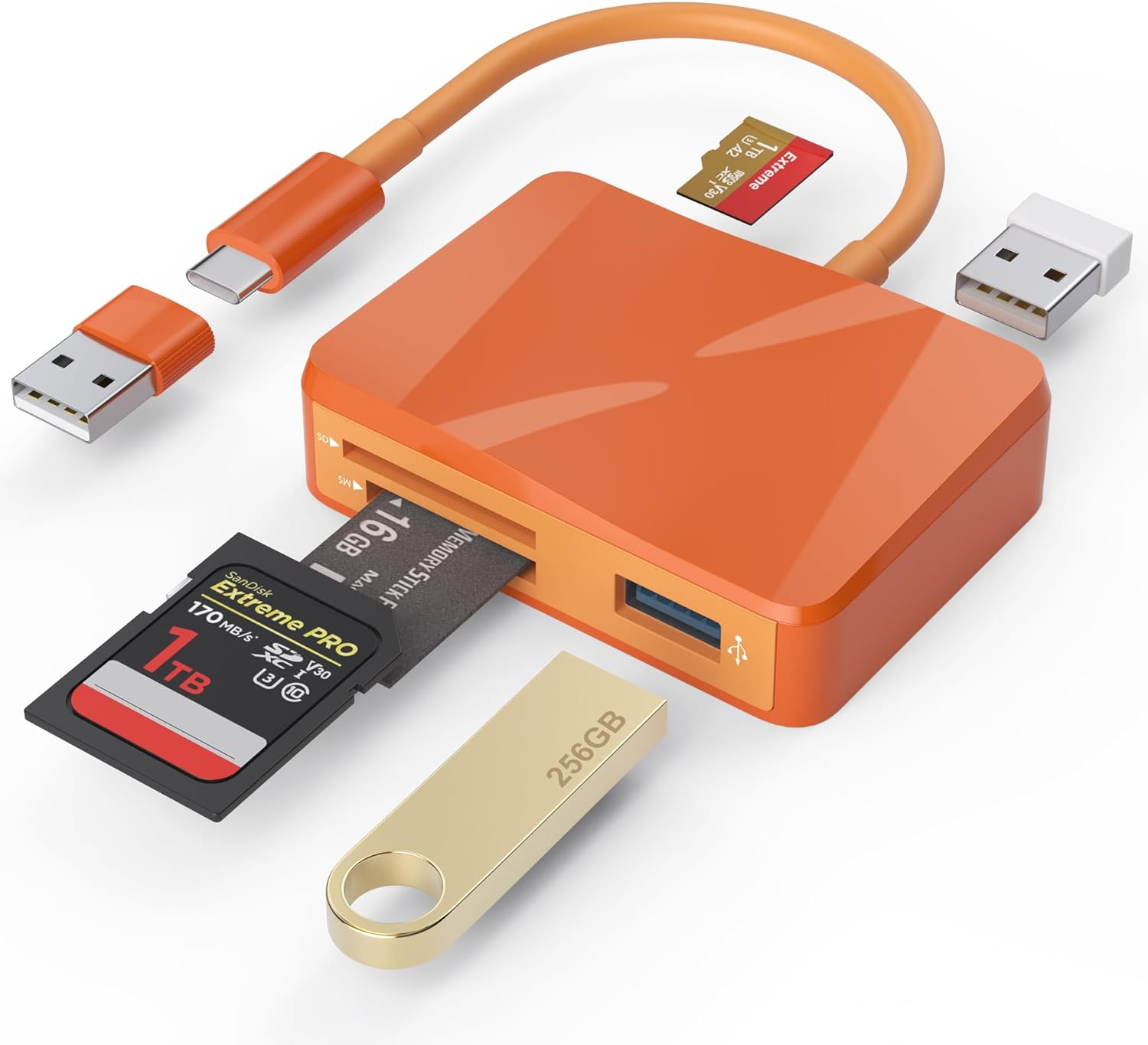 SD Card Reader, 5 in 1 USB-C & USB Card Adapter with Sd/Microsd/Ms and Dual USB--image