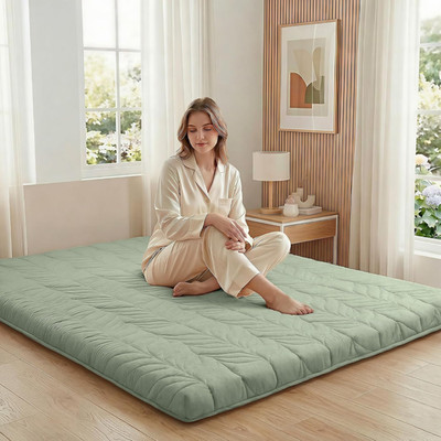 King Size Japanese Futon Mattress, 4'' Thick, Portable & Washable, Green