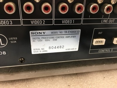 Sony TA-E1000ESD Amplifier Digital Porcessing Control Amp - No