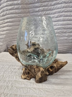Teak Wurzel geschmolzen Glas Schale Teak Deko Inneneinrichtung Natur Geschenk 
