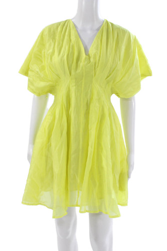 Area Stars Womens Yellow Mini Dress V Neck Short Sleeve Lyocell Zip Size S