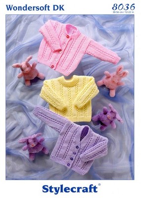 Kinder Strickjacke Pullover 30-56cm 12-22in Stylecraft DK 8036 Vintage Muster DRUCK