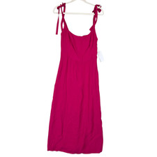 Reformation Besse Dress Womens 4 Pink Rhubarb Tie Strap Scoop Neck Midi Sundress