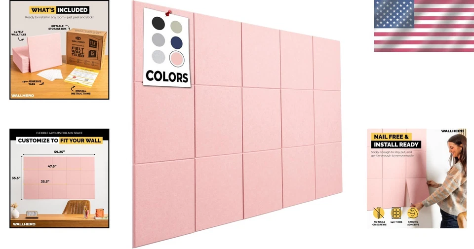 11.8" Square Cork Board Tiles - Easy Install Acoustic Panels in Vibrant Pink - Image 2 of 4