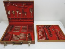 THAI NICKEL BRONZE CUTLERY SET - 66 Pieces In A Red Velvet Wooden Case #1